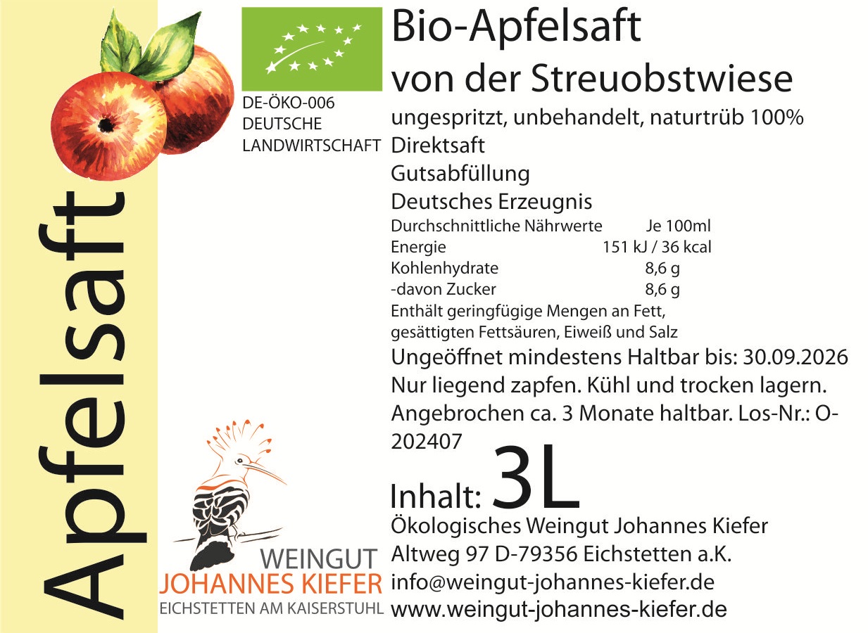 Etikett Bio-Apfelsaft Etikett Bio-Apfelsaft von der Streuobstwiese