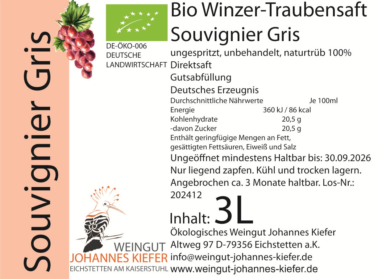 Winzer-Traubensaft Souvignier Gris Bio Winzer-Traubensaft Souvignier Gris Bio
