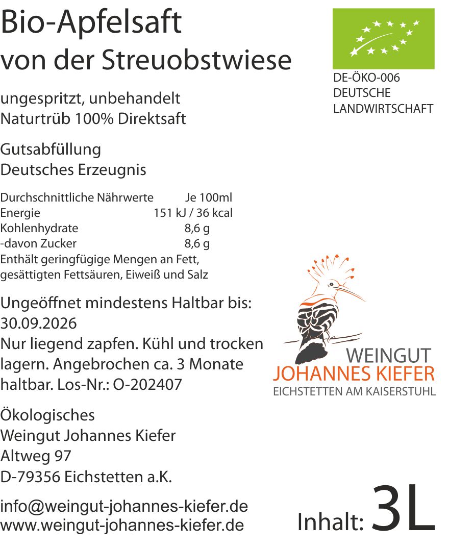 Bio-Apfelsaft von der Streuobstwiese 