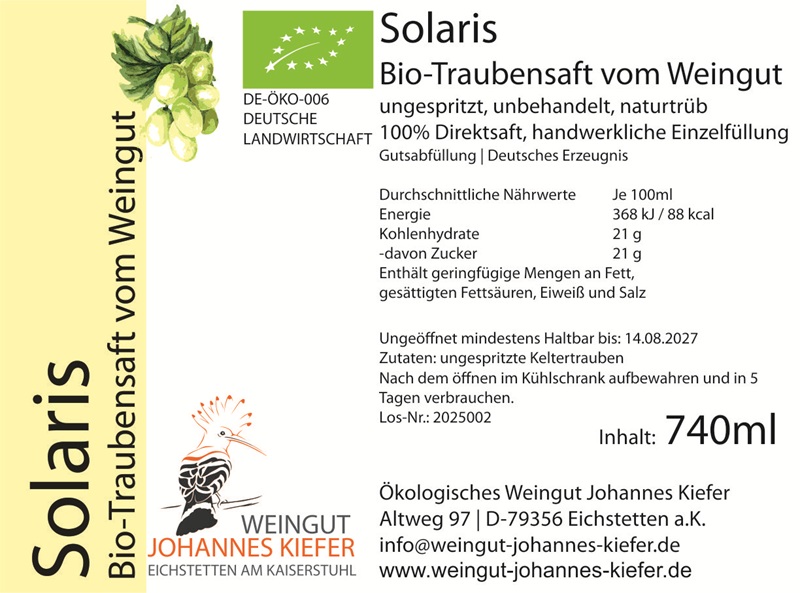Solaris Bio-Traubensaft 740ml