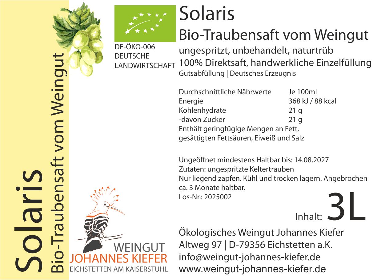 Solaris Bio-Traubensaft 3 Liter